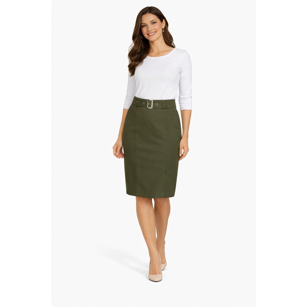 SOHO Apparel Ltd. Olive Green Belted Pencil Skirt Size S
